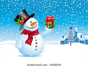 Snowman with gift for you