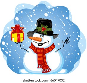 Hombre de nieve con regalo para ti