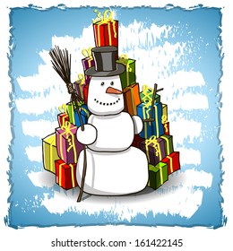 snowman with gifts