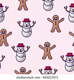 Snowman, and ginger bread seamless pattern
