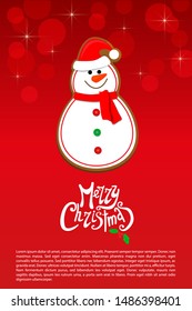 Snowman. Ginger cookie vector illustration. Traditional elements for Christmas greeting card, invitations, poster, web banner, flyer design.