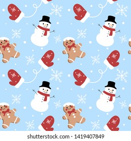 
Snowman and Gingerbread Man Seamless Pattern
