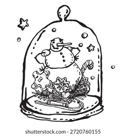 Snowman with gingerbread man and snowflake
