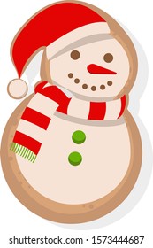 Snowman gingerbread vector. Christmas cookie illustration.