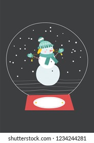 Snowman in a glass ball in a Scandinavian style. Vector illustration. Perfect for greeting cards and posters.