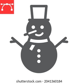 Snowman glyph icon, holiday and christmas, snowman vector icon, vector graphics, editable stroke solid sign, eps 10.