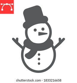 Snowman glyph icon, merry christmas and xmas, snowman sign vector graphics, editable stroke solid icon, eps 10