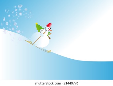 snowman goes down with mountain on skis