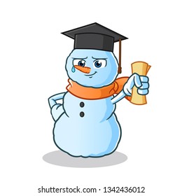 snowman graduation mascot vector cartoon illustration