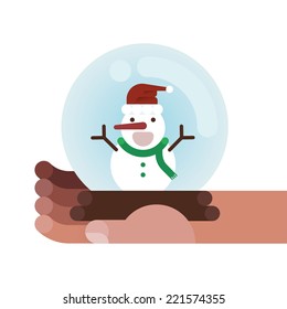 Snowman in grass ball on the hand  by Christmas concept vector
