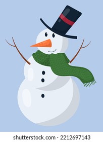 Hombre de nieve con pañuelo verde y sombrero