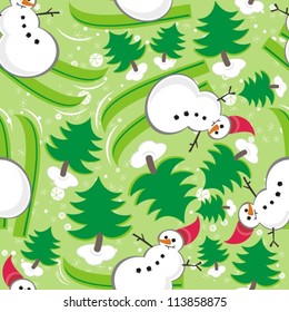 snowman green ski christmas seamless pattern