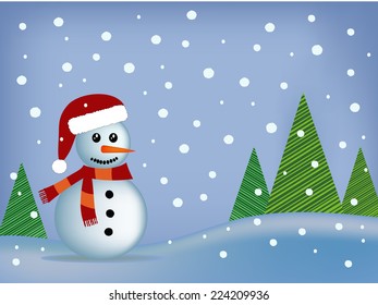 snowman and green tree illustration