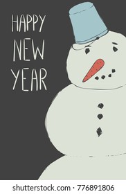 Snowman. greeting card - Happy New Year 2017.  Vector cartoon styled illustration. 