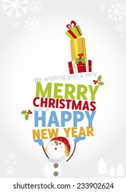 Snowman Greeting message with presents holding