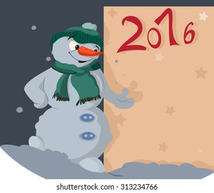 Snowman greeting new year