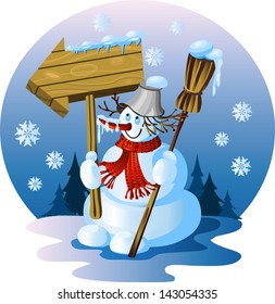 snowman with a guidepost outdoors