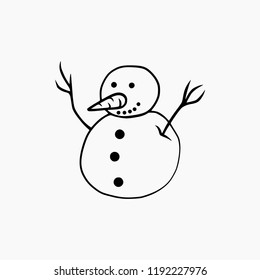 Snowman in Hand Drawing Doodle Style.