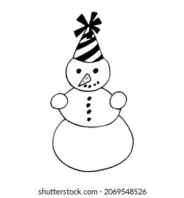 doodle dibujado a mano por un muñeco de nieve. vector, escandinavo, nórdico, minimalismo, monocromo. icono, decoración de pegatinas, navidad Año nuevo invierno