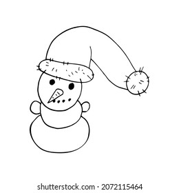 doodle dibujado a mano por un muñeco de nieve. vector, escandinavo, nórdico, minimalismo, monocromo. icono, decoración de pegatinas, navidad Año nuevo invierno