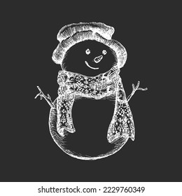 Snowman hand drawn illustration in vector, Christmas background