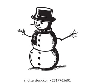 Snowman hand drawn illustrations, vector.