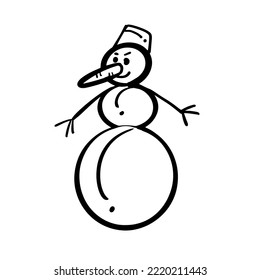 The snowman. Hand-drawn doodle illustration. Vector
