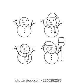 snowman handrawn doodle illustrations vector