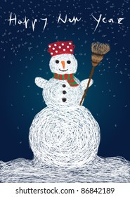snowman and happy new year vector illustration background