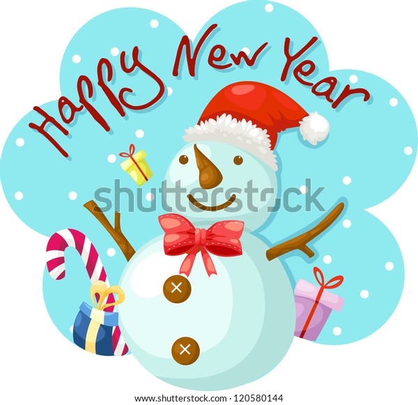 Snowman Happy New Year Vector Stock Vector (Royalty Free) 120580144