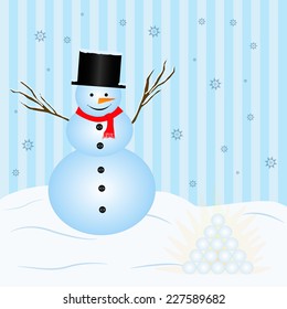 Snowman is happy when he sees a snow lantern.