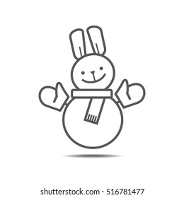 snowman, hare, vector icon, cheerful character, winter fun, roly-poly