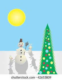 Snowman and hares