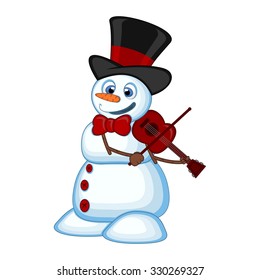 snowman with hat and bow ties playing the violin for your design vector illustration