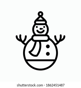 Snowman with hat and branch line icon, Outline vector  illustration. Isolated on white background. 64*64 pixel perfect,eps 10