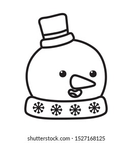 snowman with hat and carrot nose decoration merry christmas vector illustration line style