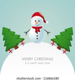 snowman hat christmas tree and gift world