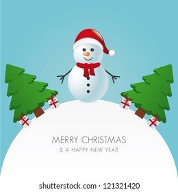 snowman hat christmas tree and gift world