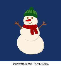 Snowman in a hat and a doodle style scarf. Cute vector illustration for holiday decoration of cards, posters, concession products. Christmas and New Years element.