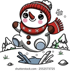 a snowman with a hat and gloves on it