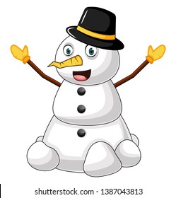 Schneemann mit Hut, Vektorgrafik auf weißem Hintergrund