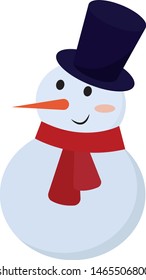 Snowman with hat, illustration, vector on white background.