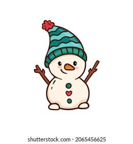 Snowman with hat, illustration, vector on a white background