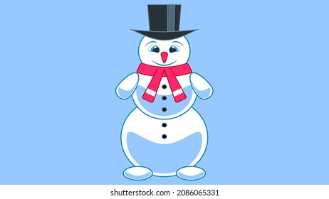 Snowman in a hat isolated on blue background