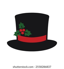 Snowman hat with mistletoe icon illustration vector