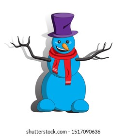 Snowman in hat and hat on white isolated background. Vector illustration. eps10