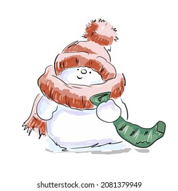 
ein Schneemann in einem Hut und Schal
