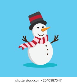 Snowman with hat and scarf. Snowman cartoon character. Vector illustration for winter season