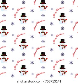 Snowman with hat and scarf. Christmas pattern