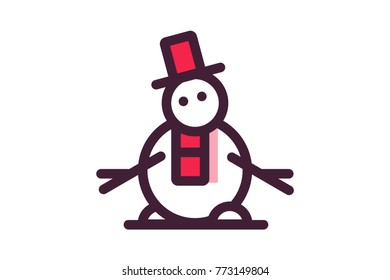 Snowman in hat and scarf. Christmas winter illustration